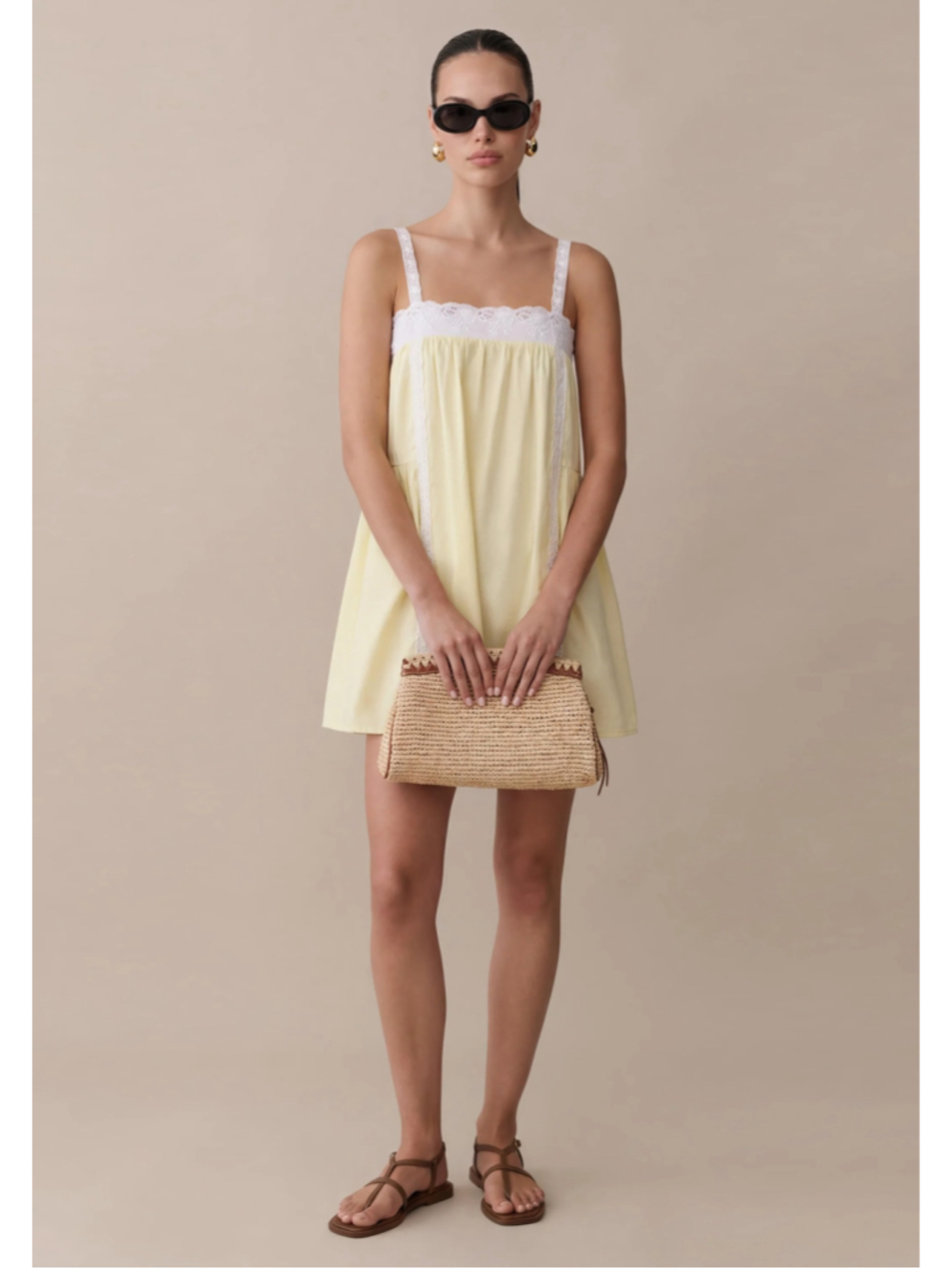 Women's kourt Florence Cotton Dress Yellow and White Lace Trim Mini Dress Size M - Picture 4 of 6